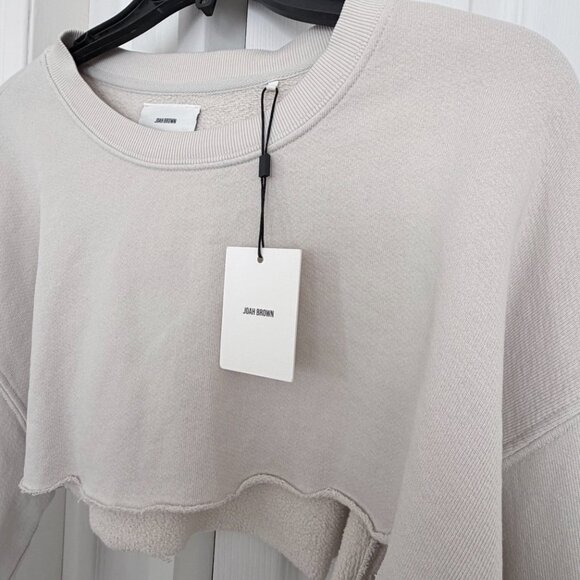 Joah Brown Tops - JOAH BROWN Cropped Crew Neck Sweatshirt | Dune or Dove | One Size